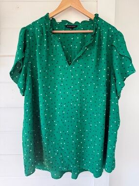 41 Hawthorn Green Polka Dot Ruffle Sleeve Blouse
